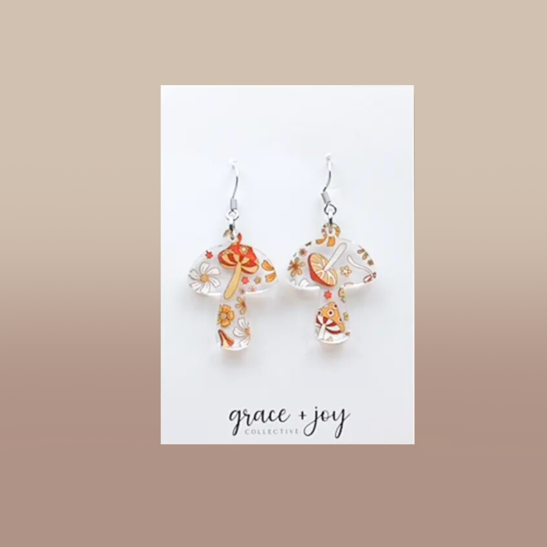 70's Retro Mushroom Dangle Earrings, Groovy Acrylic Earring